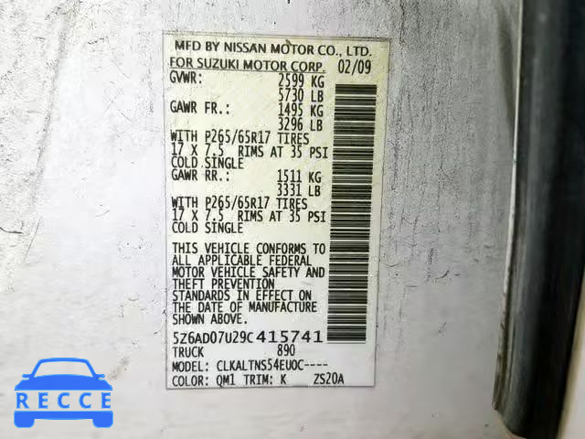 2009 SUZUKI EQUATOR BA 5Z6AD07U29C415741 Bild 9