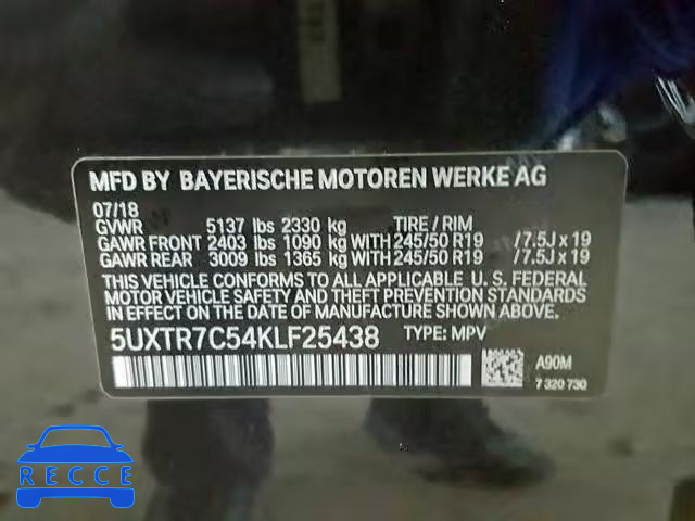 2019 BMW X3 SDRIVE3 5UXTR7C54KLF25438 image 9