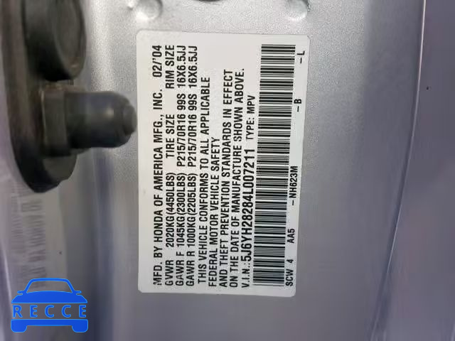 2004 HONDA ELEMENT DX 5J6YH28284L007211 image 9