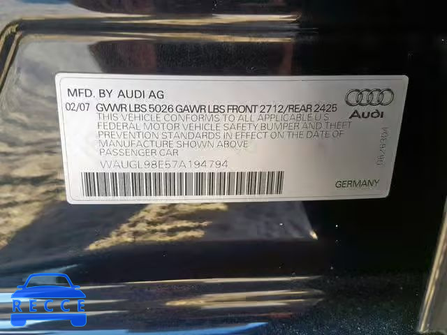 2007 AUDI NEW S4 QUA WAUGL98E57A194794 зображення 9