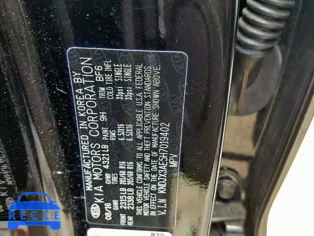 2017 KIA SOUL EV + KNDJX3AE5H7019402 image 9