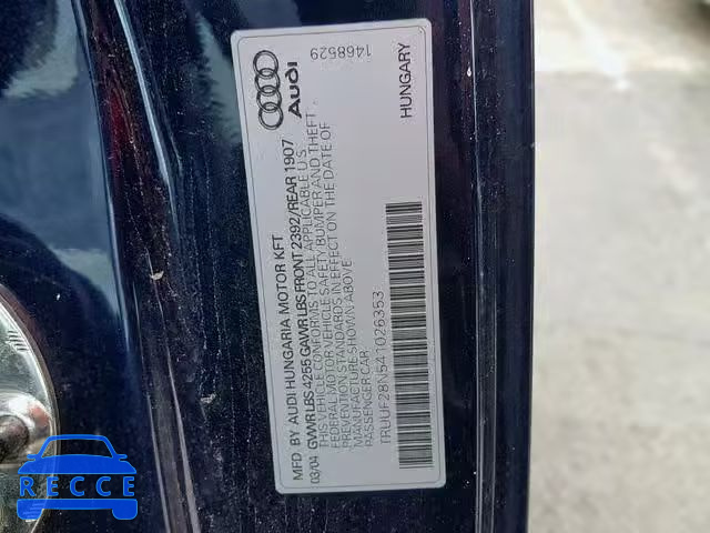 2004 AUDI TT 3.2 TRUUF28N541026353 image 9