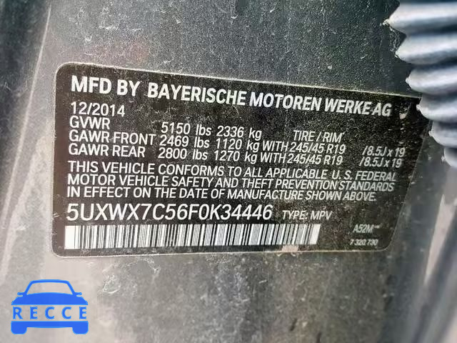 2015 BMW X3 XDRIVE3 5UXWX7C56F0K34446 зображення 9