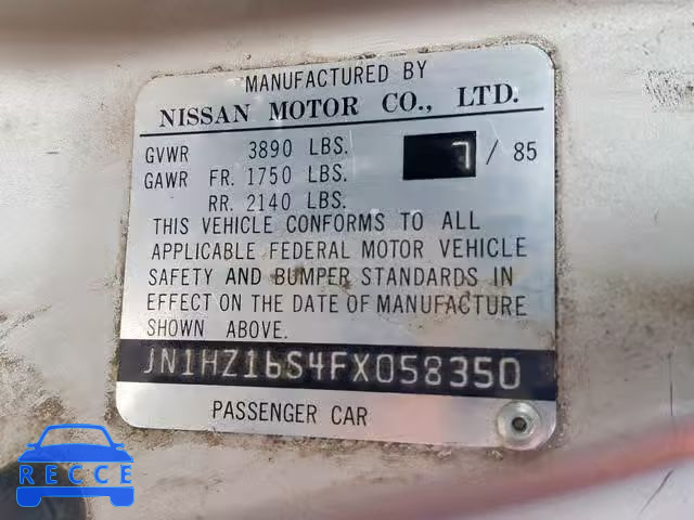 1985 NISSAN 300ZX 2+2 JN1HZ16S4FX058350 зображення 9