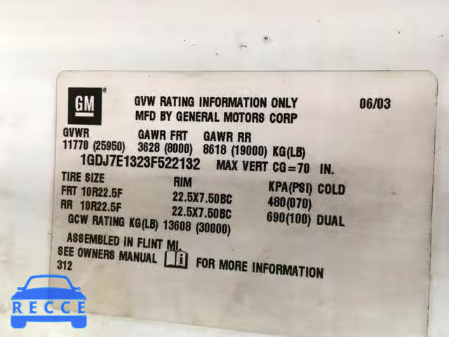 2003 GMC C7500 C7C0 1GDJ7E1323F522132 image 9