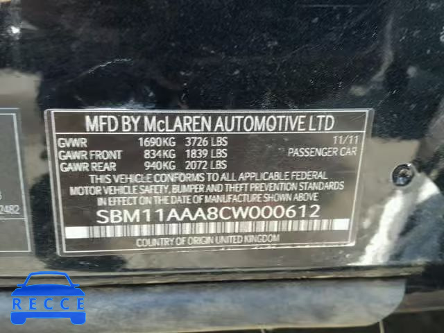 2012 MCLAREN AUTOMATICOTIVE MP4-12C SBM11AAA8CW000612 Bild 9