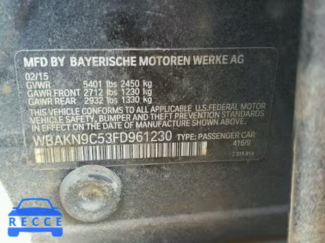 2015 BMW 550 I WBAKN9C53FD961230 зображення 9
