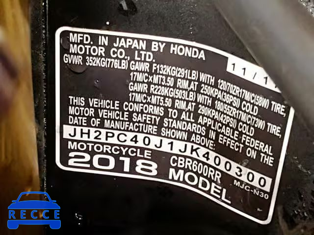 2018 HONDA CBR600 RR JH2PC40J1JK400300 image 19