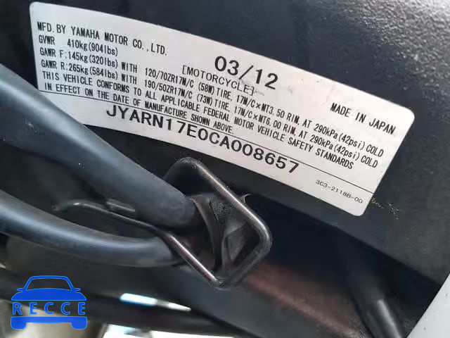 2012 YAMAHA FZ1 S JYARN17E0CA008657 image 9