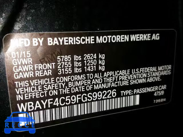 2015 BMW 740 LXI WBAYF4C59FGS99226 image 9