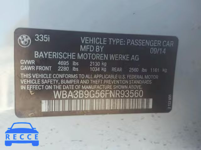 2015 BMW 335 XI WBA3B9G56FNR93560 зображення 9