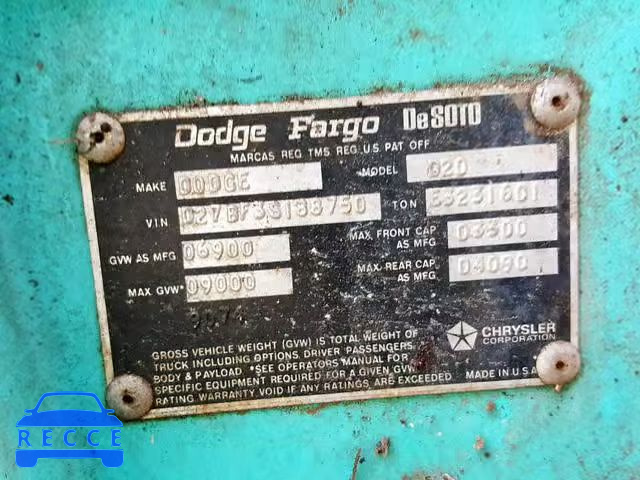 1973 DODGE D100 D27BF3S188750 Bild 9