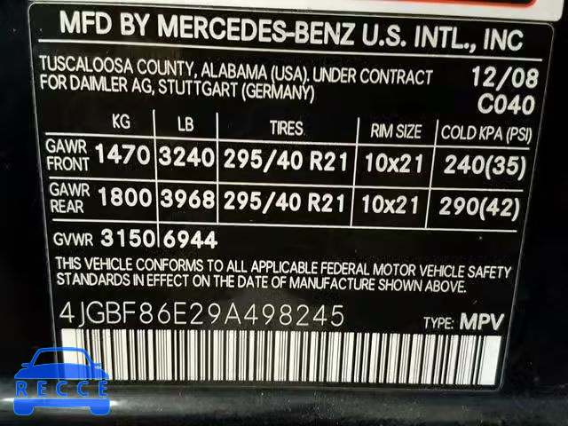 2009 MERCEDES-BENZ GL 550 4MA 4JGBF86E29A498245 image 9