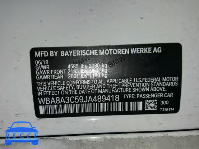 2018 BMW 320 XI WBA8A3C59JA489418 Bild 9