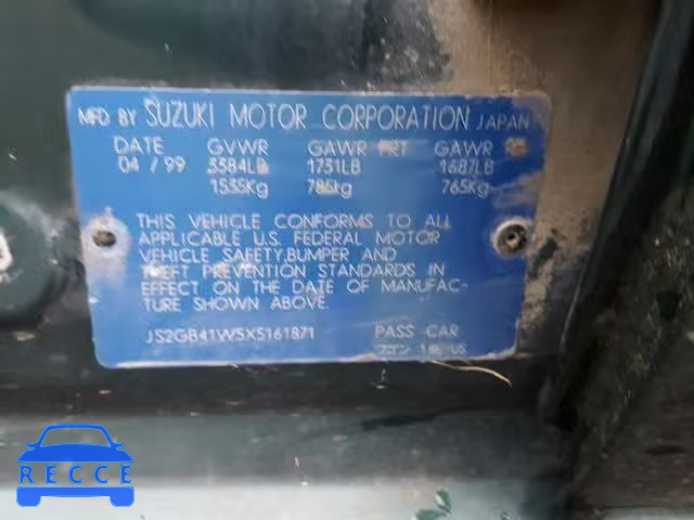 1999 SUZUKI ESTEEM GL JS2GB41W5X5161871 зображення 9