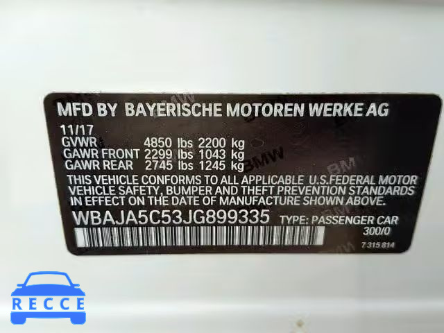 2018 BMW 530 I WBAJA5C53JG899335 image 9