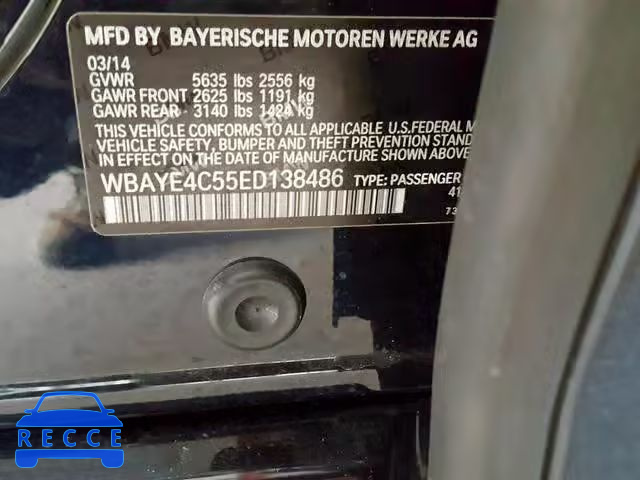 2014 BMW 740 LI WBAYE4C55ED138486 зображення 9