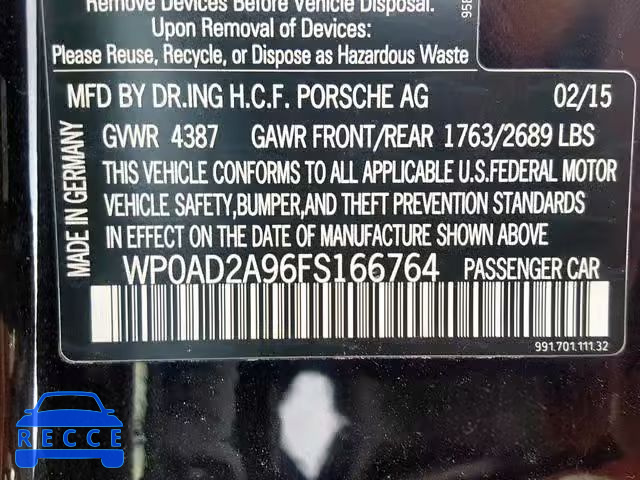 2015 PORSCHE 911 TURBO WP0AD2A96FS166764 зображення 9