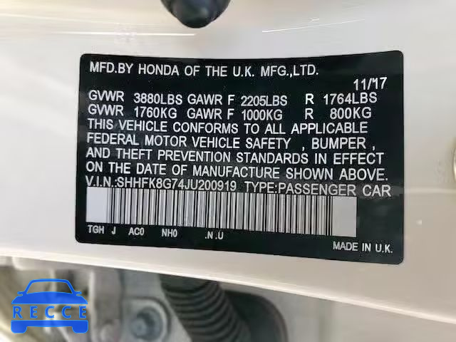 2018 HONDA CIVIC TYPE SHHFK8G74JU200919 image 9