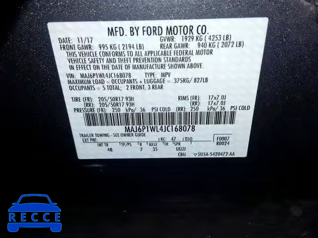 2018 FORD ECOSPORT T MAJ6P1WL4JC168078 Bild 9