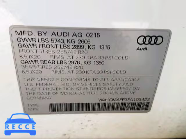 2015 AUDI Q5 TDI WA1CMAFP3FA103423 зображення 9