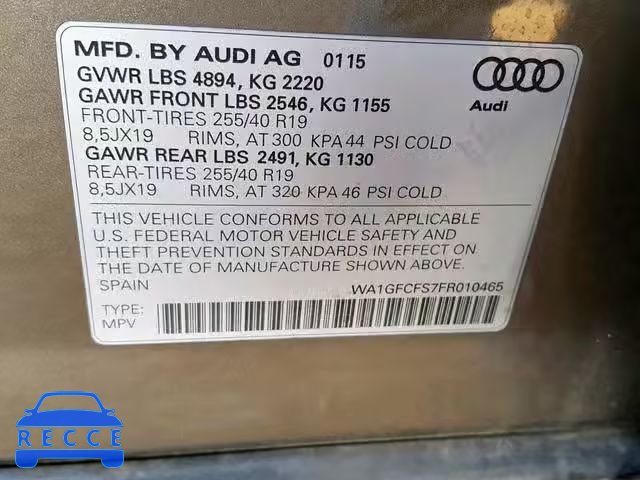 2015 AUDI Q3 PRESTIG WA1GFCFS7FR010465 Bild 9