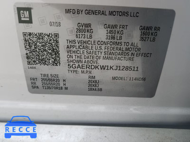 2019 BUICK ENCLAVE AV 5GAERDKW1KJ128511 image 9