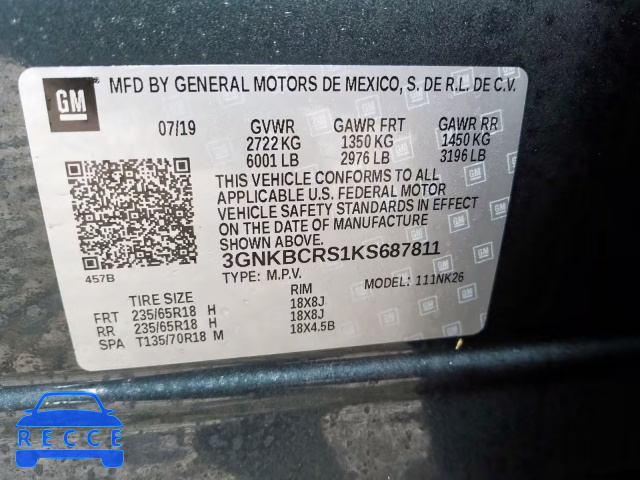 2019 CHEVROLET BLAZER 2LT 3GNKBCRS1KS687811 image 9
