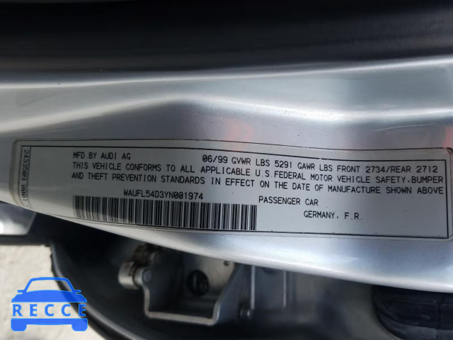 2000 AUDI A8 QUATTRO WAUFL54D3YN001974 image 9