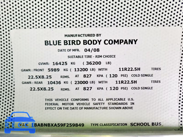 2009 BLUE BIRD SCHOOL BUS 1BABNBXA59F259849 image 9