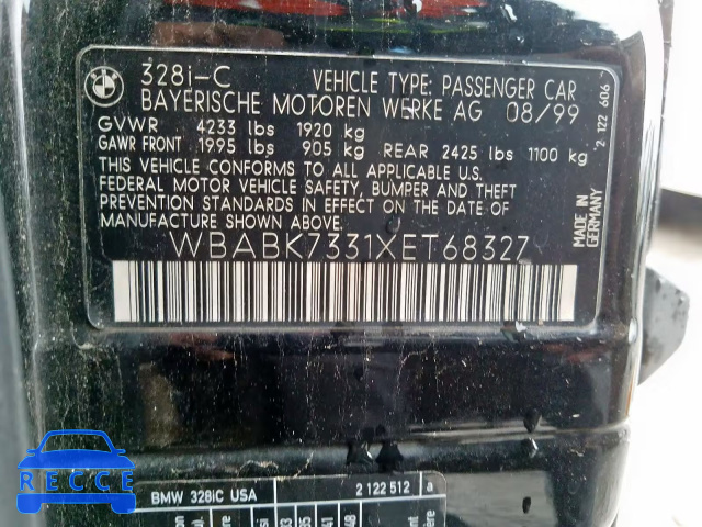 1999 BMW 328 IC WBABK7331XET68327 image 9