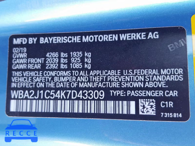 2019 BMW 230I WBA2J1C54K7D43309 image 9