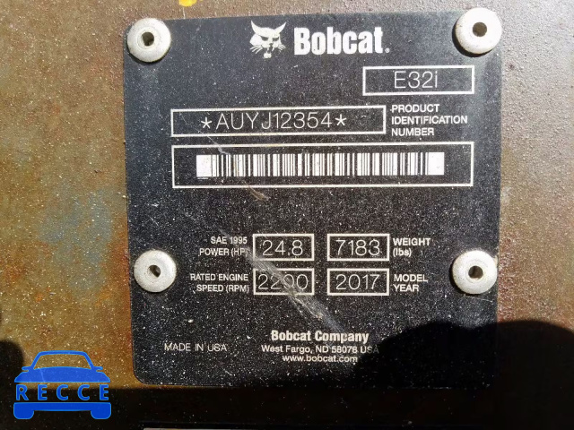 2017 BOBCAT EXCAVATOR AUYJ12354 image 9