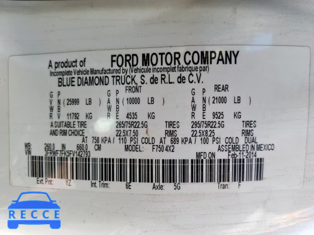 2015 FORD F750 SUPER 3FRWF7FK5FV142793 image 9