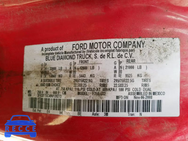 2009 FORD F750 SUPER 3FRXF75C49V139273 image 9