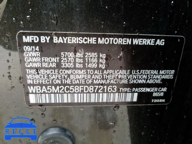 2015 BMW 535 IGT WBA5M2C58FD872163 зображення 9