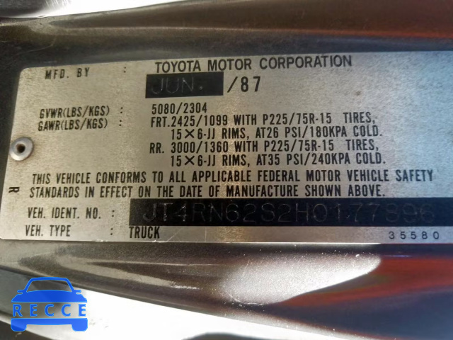 1987 TOYOTA 4RUNNER RN JT4RN62S2H0177896 image 9