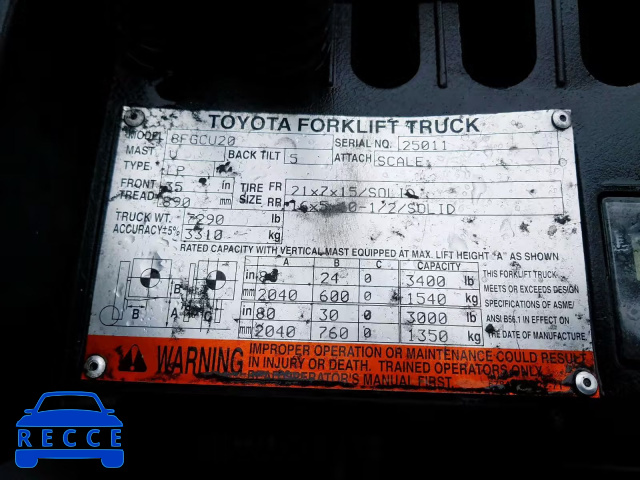 2009 TOYOTA FORKLIFT 25011 image 9