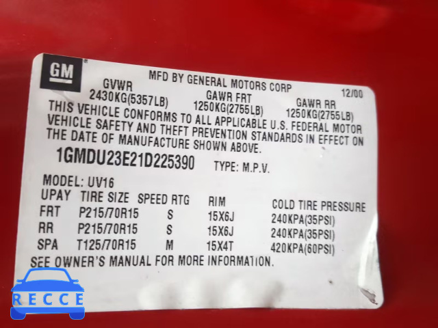 2001 PONTIAC MONTANA EC 1GMDU23E21D225390 Bild 9