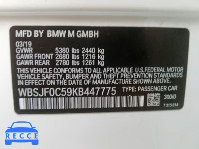 2019 BMW M5 WBSJF0C59KB447775 image 9