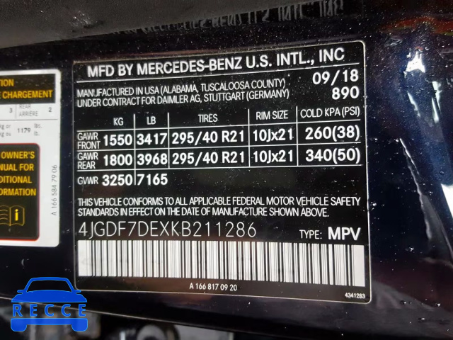 2019 MERCEDES-BENZ GLS 550 4M 4JGDF7DEXKB211286 image 9