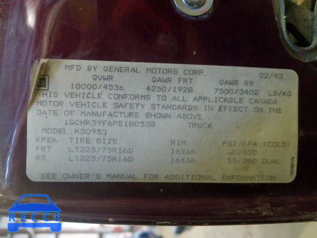 1993 CHEVROLET GMT-400 K3 1GCHK39F6PE180538 image 9