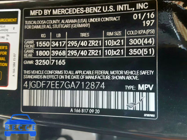 2016 MERCEDES-BENZ GL 63 AMG 4JGDF7EE7GA712874 image 9
