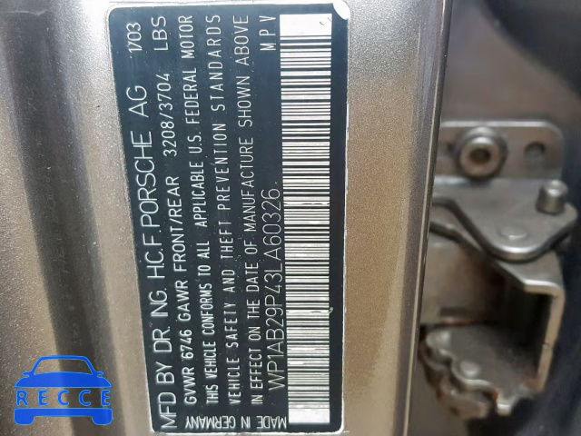 2003 PORSCHE CAYENNE S WP1AB29P43LA60326 image 9