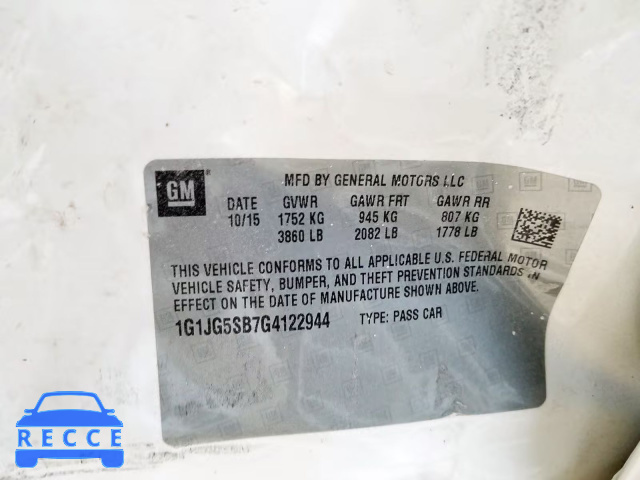 2016 CHEVROLET SONIC RS 1G1JG5SB7G4122944 image 9