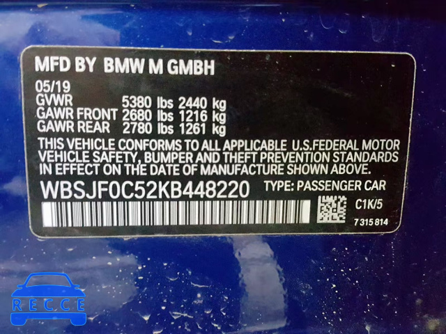2019 BMW M5 WBSJF0C52KB448220 image 9