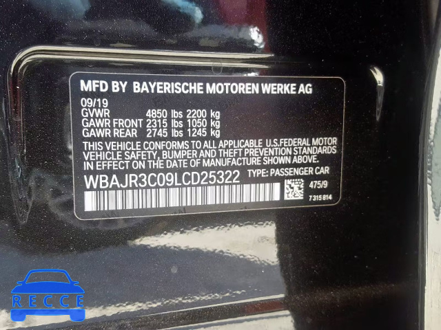 2020 BMW 530 I WBAJR3C09LCD25322 зображення 9