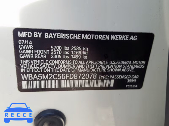 2015 BMW 535 IGT WBA5M2C56FD872078 зображення 9
