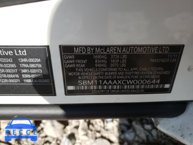 2012 MCLAREN AUTOMATICOTIVE MP4-12C SBM11AAAXCW000644 Bild 9