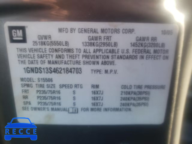 2006 CHEVROLET TRAILBLAZR 1GNDS13S462184703 image 9